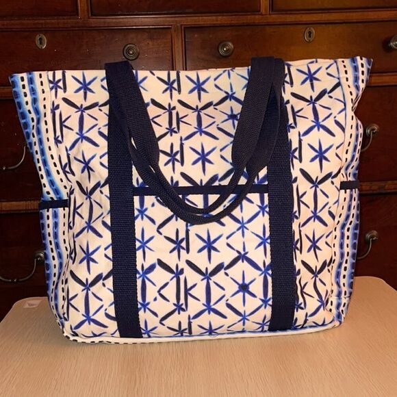 Echo navy pattern large canvas tote bag - Picture 1 of 10